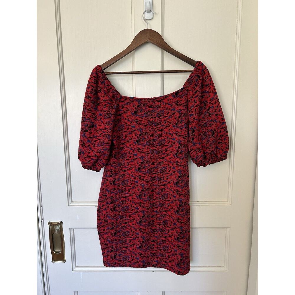 Free People Textured Sunset Puff Sleeve Mini Dress Womens Size Medium Red Boho - Picture 5 of 12